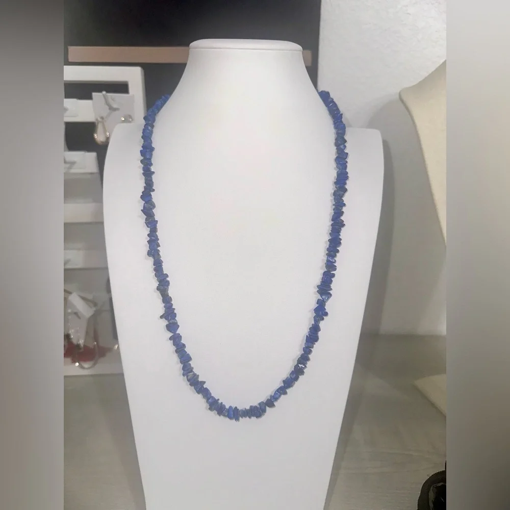 Genuine Lapis Lazuli Chip Necklace – 27” Natural Stone Strand with Gold Flecks